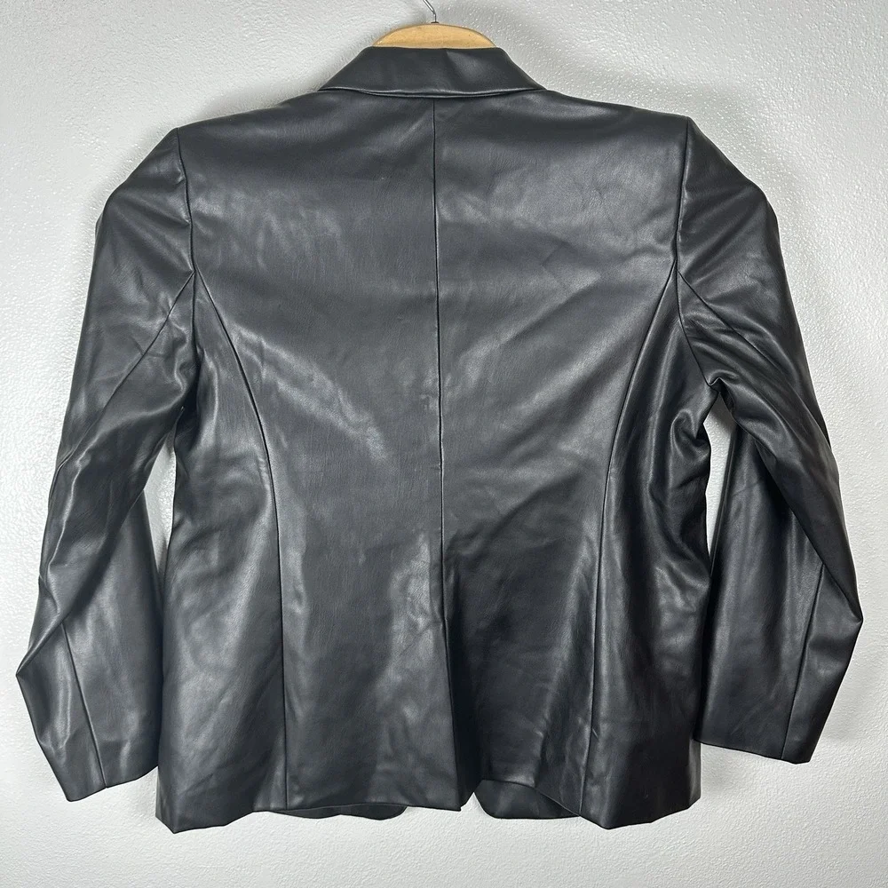 Ann Taylor‎ Womens Size 16 Faux Leather One Button Blazer Jacket Black Classic